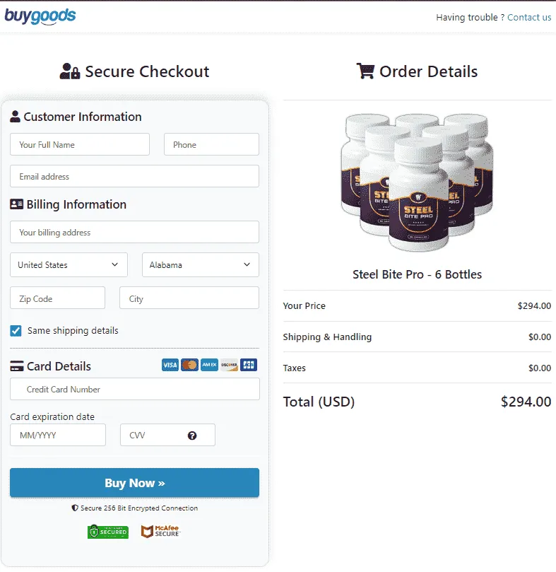 Steel Bite Pro secure checkout